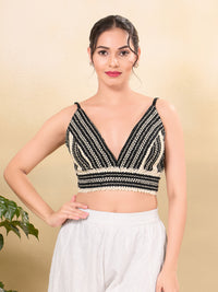 Black And White Crocheo Sleveless Blouse