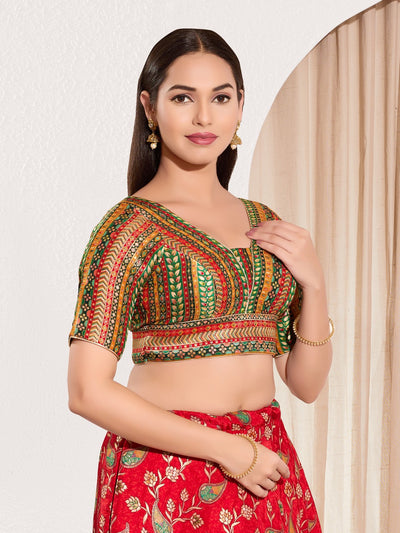 Position Print V Neck Multi Elbow Blouse