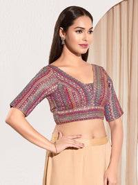 Position Print V Neck Multi Elbow Blouse