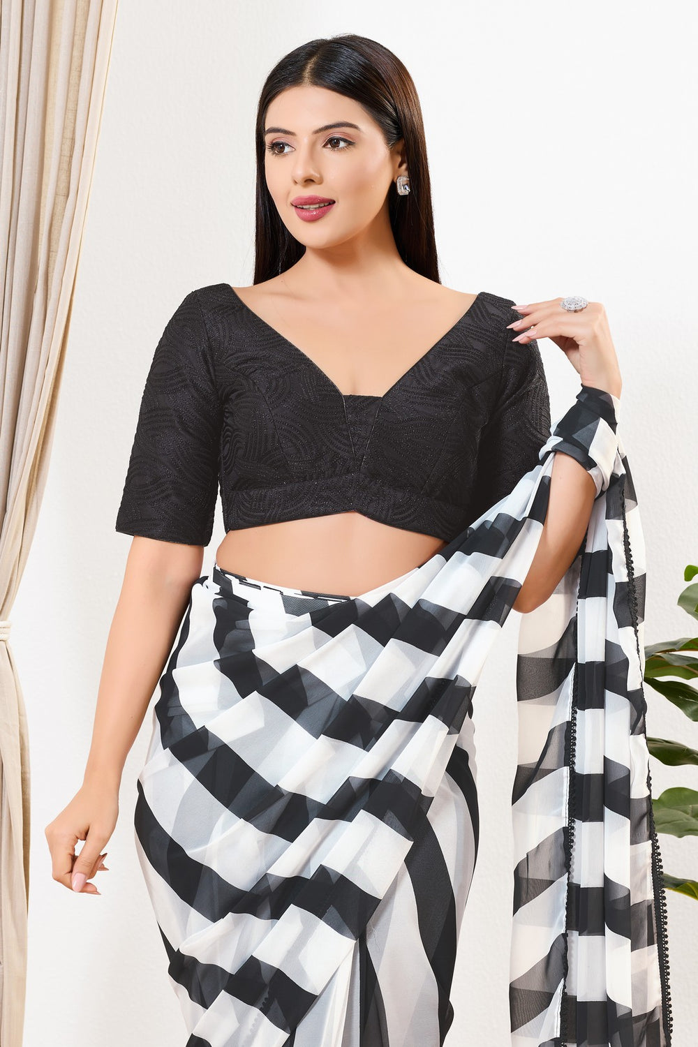 Black Thread Work Yoke Blouse