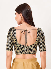 Zig Zag Sequence Embroidered Elbow Sleeves Blouse