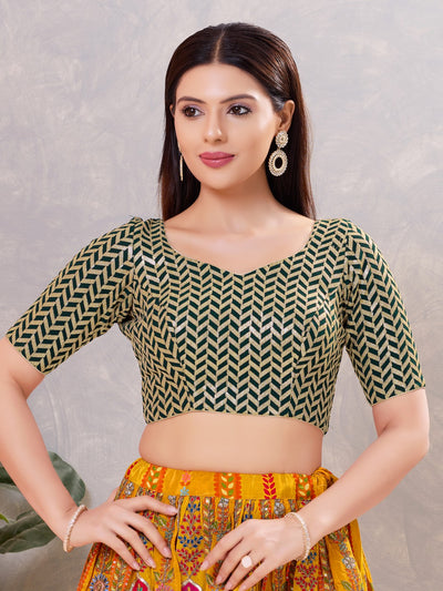 Zig Zag Sequence Embroidered Elbow Sleeves Blouse