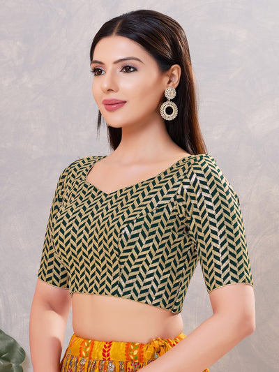 Zig Zag Sequence Embroidered Elbow Sleeves Blouse