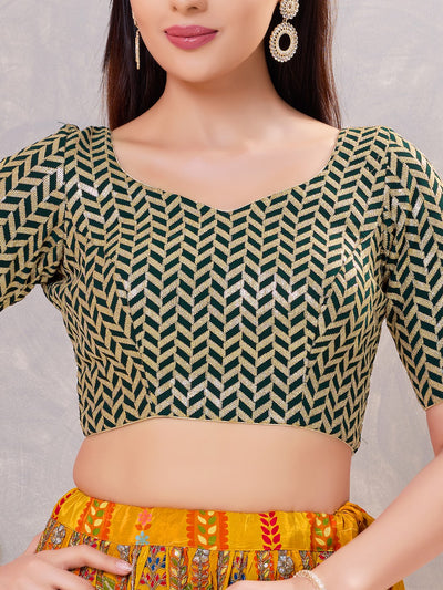 Zig Zag Sequence Embroidered Elbow Sleeves Blouse