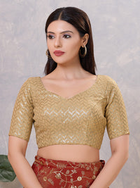 Zig Zag Sequence Embroidered Elbow Sleeves Blouse