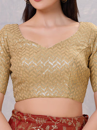 Zig Zag Sequence Embroidered Elbow Sleeves Blouse