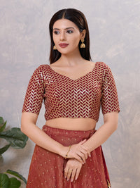 Zig Zag Sequence Embroidered Elbow Sleeves Blouse