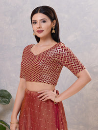Zig Zag Sequence Embroidered Elbow Sleeves Blouse