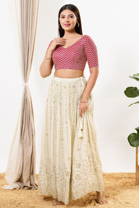 Zig Zag Sequence Embroidered Elbow Sleeves Blouse