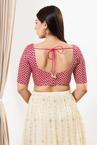 Zig Zag Sequence Embroidered Elbow Sleeves Blouse