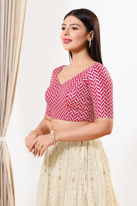 Zig Zag Sequence Embroidered Elbow Sleeves Blouse