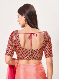 Zig Zag Sequence Embroidered Elbow Sleeves Blouse