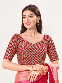 Zig Zag Sequence Embroidered Elbow Sleeves Blouse