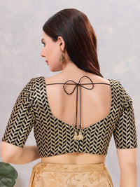 Zig Zag Sequence Embroidered Elbow Sleeves Blouse