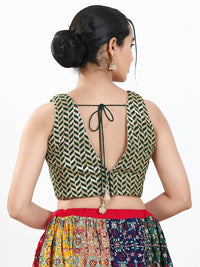 Light Gold Sequence Embroidered Paan Neck Sleeveless Blouse