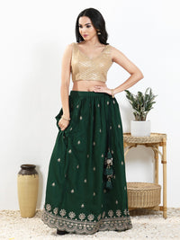 Light Gold Sequence Embroidered Paan Neck Sleeveless Blouse