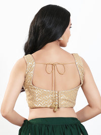 Light Gold Sequence Embroidered Paan Neck Sleeveless Blouse