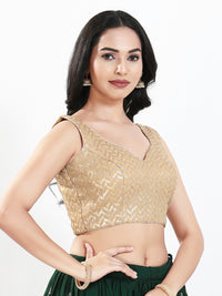 Light Gold Sequence Embroidered Paan Neck Sleeveless Blouse