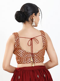 Light Gold Sequence Embroidered Paan Neck Sleeveless Blouse