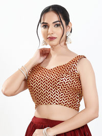 Light Gold Sequence Embroidered Paan Neck Sleeveless Blouse