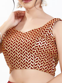 Light Gold Sequence Embroidered Paan Neck Sleeveless Blouse