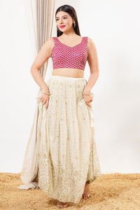 Light Gold Sequence Embroidered Paan Neck Sleeveless Blouse