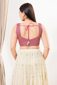 Light Gold Sequence Embroidered Paan Neck Sleeveless Blouse