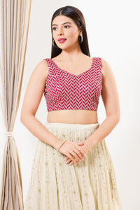 Light Gold Sequence Embroidered Paan Neck Sleeveless Blouse