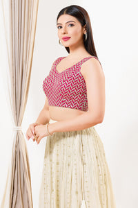 Light Gold Sequence Embroidered Paan Neck Sleeveless Blouse