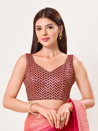 Light Gold Sequence Embroidered Paan Neck Sleveless Blouse
