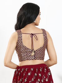 Light Gold Sequence Embroidered Paan Neck Sleeveless Blouse