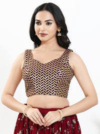 Light Gold Sequence Embroidered Paan Neck Sleeveless Blouse
