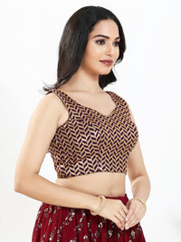 Light Gold Sequence Embroidered Paan Neck Sleeveless Blouse