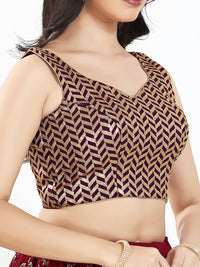 Light Gold Sequence Embroidered Paan Neck Sleeveless Blouse