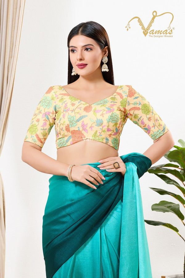 Vamas Women's Silk Padded Back Open Elbow Sleeves Saree Blouse ( B-250.ELB )