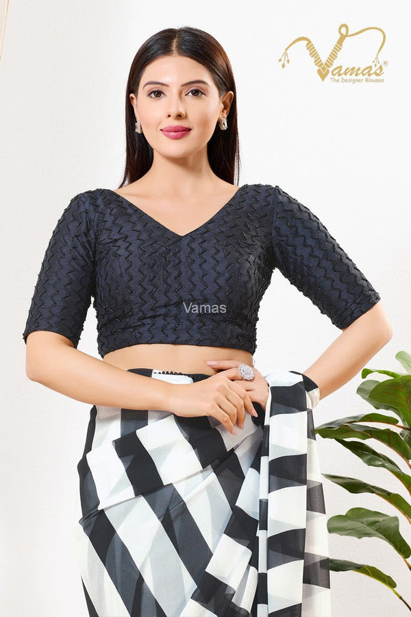 Vamas Women's Jain Silk Padded Back Open Elbow Sleeves Saree Blouse ( B-251.ELB )