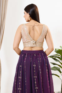 Mirror Embroidered V Neck Yoke Copper Blouse