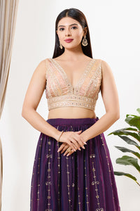 Mirror Embroidered V Neck Yoke Copper Blouse
