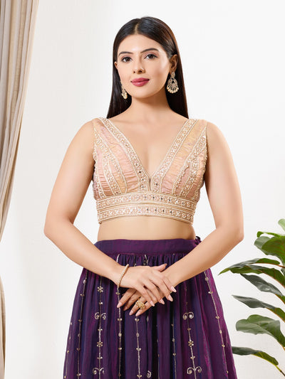 Mirror Embroidered V Neck Yoke Copper Blouse