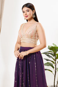 Mirror Embroidered V Neck Yoke Copper Blouse