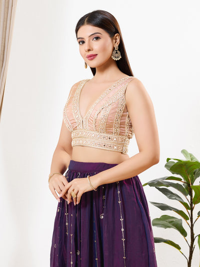 Mirror Embroidered V Neck Yoke Copper Blouse