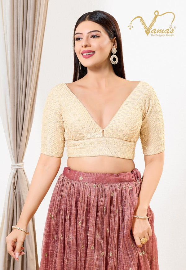 Vamas Women's Silk Padded Back Open Elbow Sleeves Saree Blouse ( B-253.ELB )