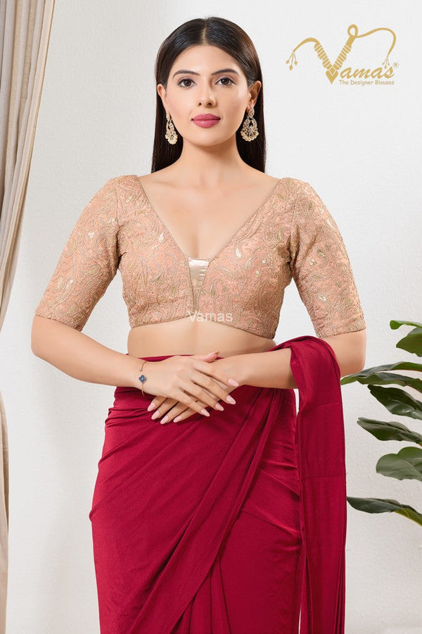 Vamas Women's Silk Padded Back Open Elbow Sleeves Saree Blouse ( B-255.ELB )