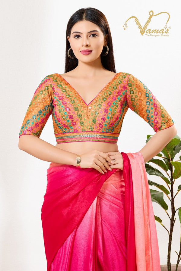 Vamas Women's Silk Padded Back Open Elbow Sleeves Saree Blouse ( B-256.ELB )