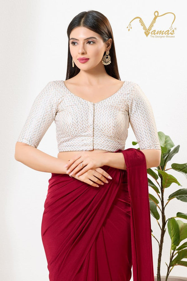 Vamas Women's Silk Padded Front Open Elbow Sleeves Saree Blouse ( B-259.ELB )