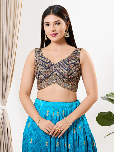 Red Threadwork Mirror Yoke Blouse