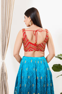 Red Threadwork Mirror Yoke Blouse