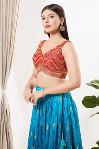 Red Threadwork Mirror Yoke Blouse