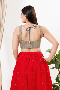 Multi Threadwork Square Neck Sleeveless Blouse