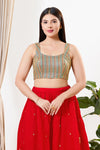 Multi Threadwork Square Neck Sleeveless Blouse